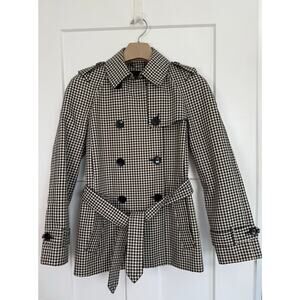 Coach Black White‎ Gingham Trench Coat with Belt SMALL